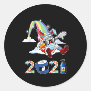Boy Easter Dabbing Rabbit Bunny Mask Novelty Classic Round Sticker
