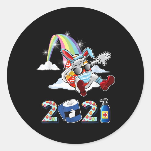 Boy Easter Dabbing Rabbit Bunny Mask Novelty Classic Round Sticker (Front)