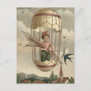Boy Easter Egg Bird Sky Air Balloon Holiday Postcard