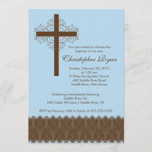 Boy Elegant Lace  Baptism   Christening Cross Invitation