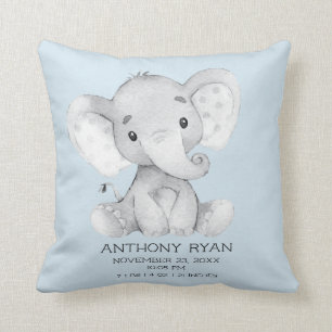 Boy Elephant Baby Birth Stats Pillow