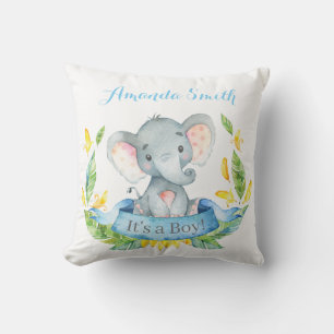 Boy Elephant Baby Blue Throw Pillow
