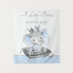Boy Elephant Baby Shower Banner Backdrop Tapestry