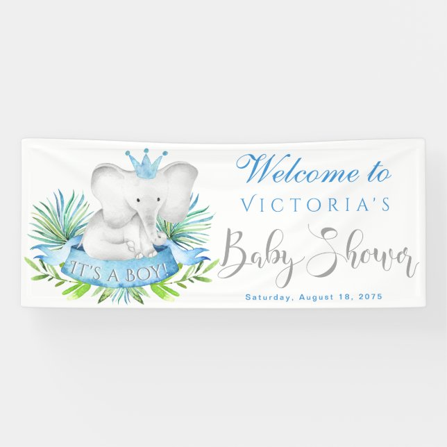 Boy Elephant Baby Shower Banners (Horizontal)
