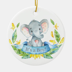 Boy Elephant Baby Shower Blue Ceramic Ornament