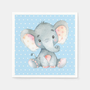 Boy Elephant Baby Shower Blue Napkins