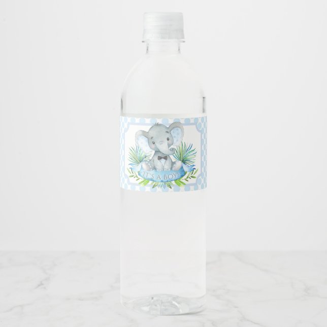 Boy Elephant Baby shower bouteille d'eau Étiquette (Devant)