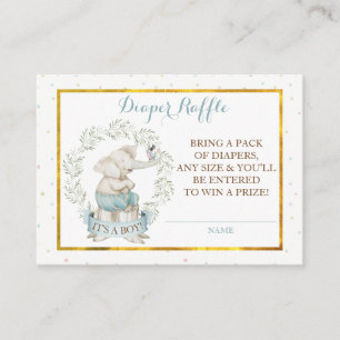 Boy Elephant Baby Shower Diaper Raffle Enclosure Card