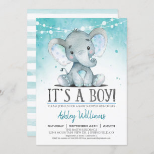 Boy Elephant Baby Shower Invitation