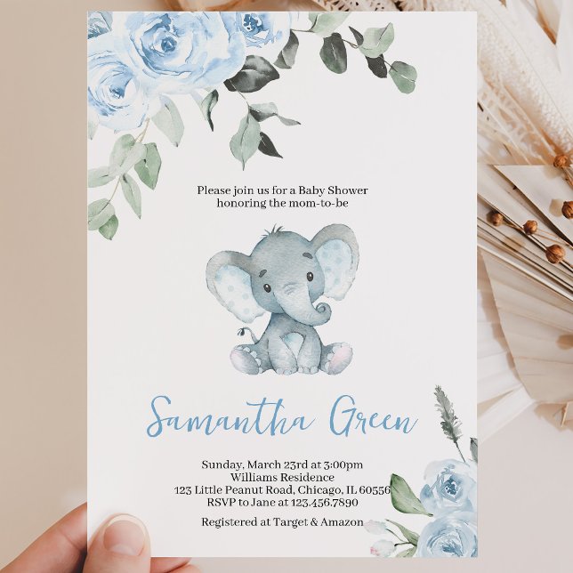 Boy Elephant Baby Shower Invitation (Creator Uploaded)