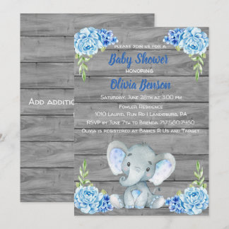 Boy Elephant Baby Shower Invitation