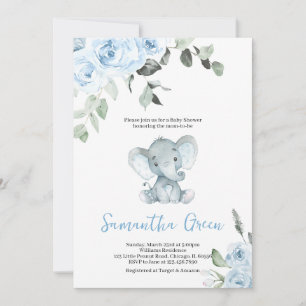 Boy Elephant Baby Shower Invitation