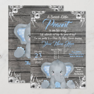 Boy Elephant Baby Shower Invitation blue Rustic