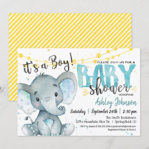 Boy Elephant Baby Shower invitation Blue & yellow