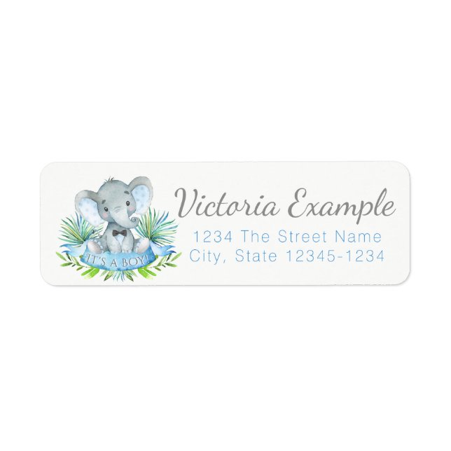 Boy Elephant Baby Shower Return Address Labels (Front)