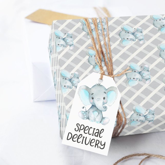 Boy Elephant Baby Shower Wrapping Paper (Creator Uploaded)