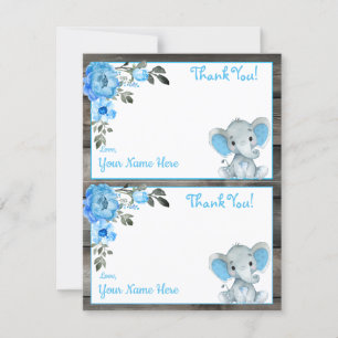 Boy Elephant Blue Two Per Page Thank You Cards