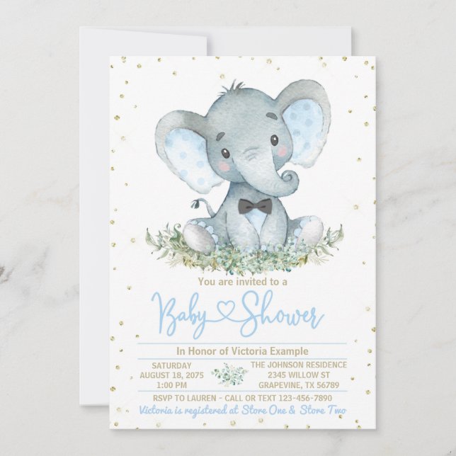 Boy Elephant Bow Tie Baby Shower Invitation (Front)