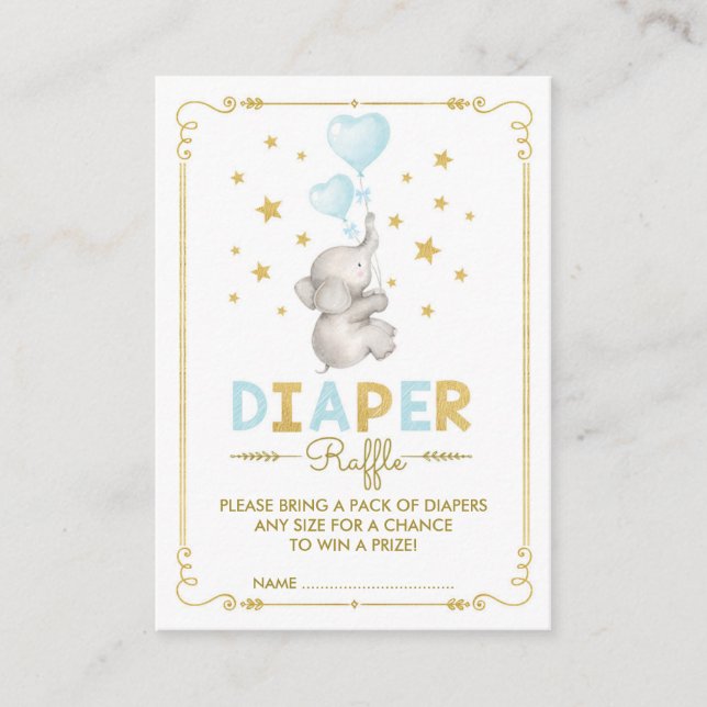 Boy Elephant Diaper Raffle Blue Gold Baby Insert (Front)