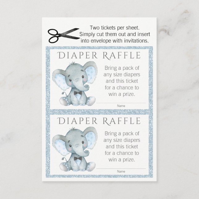 Boy Elephant Diaper Raffle Tickets Enclosure Card (Front)