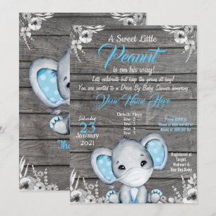 Boy Elephant Drive By Baby shower Invitation bleu