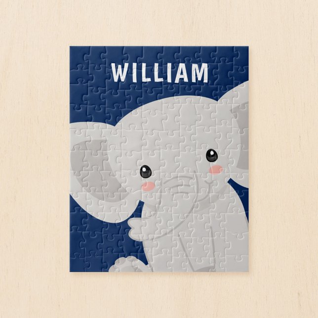 Boy Elephant Navy Blue Personalized Kids Jigsaw Puzzle (Creator Uploaded)