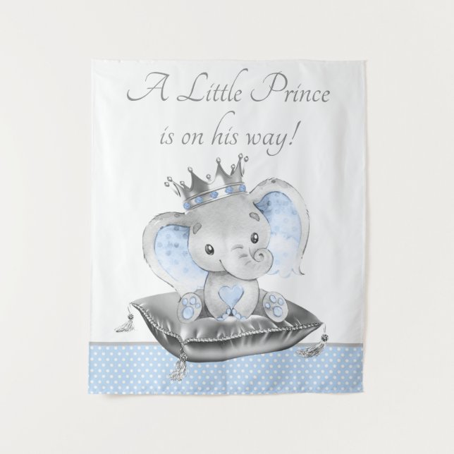 Boy Elephant Prince Baby Shower Backdrop Banner Tapestry (Front)