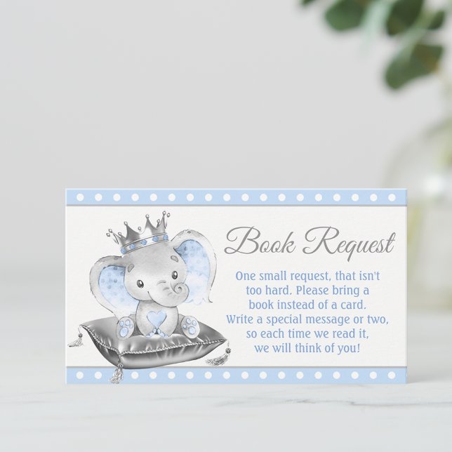 Boy Elephant Prince Book Request Enclosure Card (You can change the text as needed.)