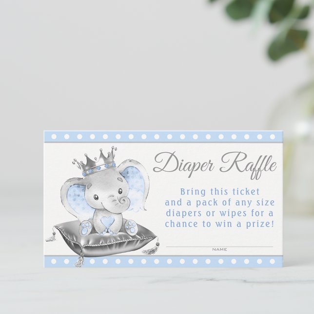 Boy Elephant Prince Diaper Raffle Tickets Enclosure Card (You can change all text.)