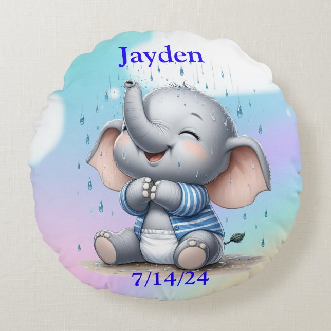 Boy Elephant Round Pillow (Front)