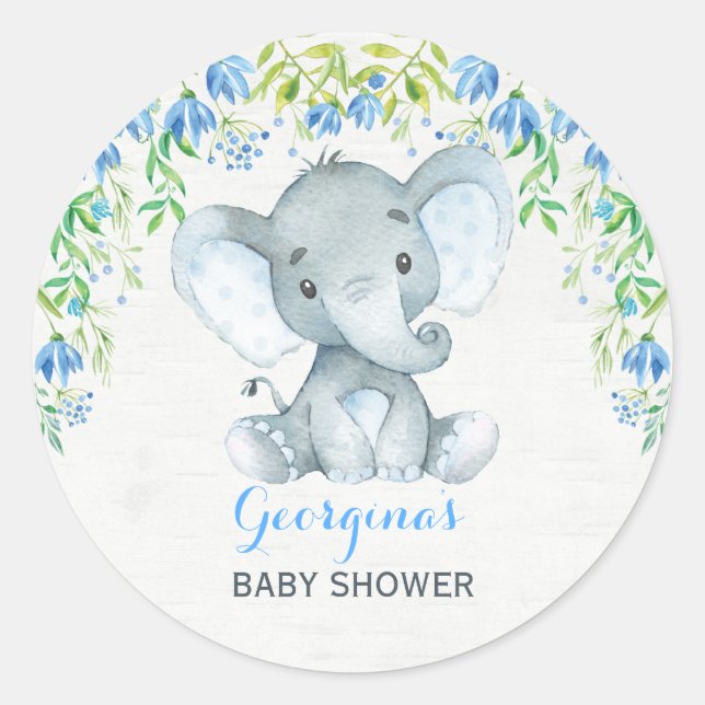 Boy Elephant Thank You Sticker Baby Shower Favours (Front)