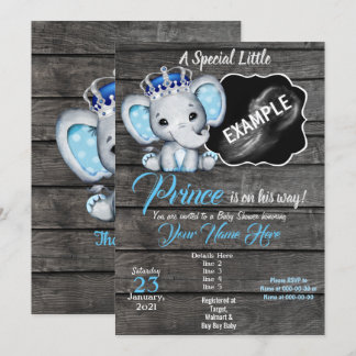 Boy Elephant Ultrasound Photo Invitation Blue