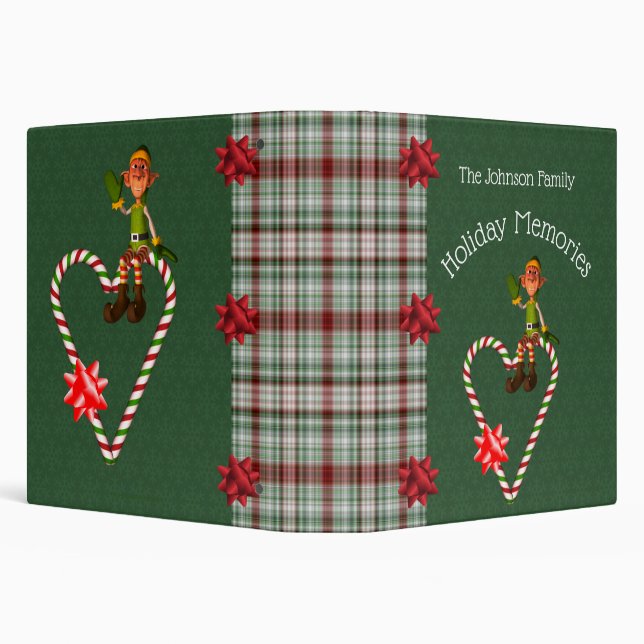 Boy Elf Candy Cane Heart Christmas Personalized   Binder (Background)