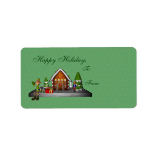 Boy Elf Gingerbread House Holiday Gift Tag