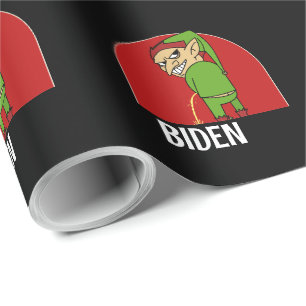 BOY ELF PEEING ON BIDEN CHRISTMAS WRAPPING PAPER