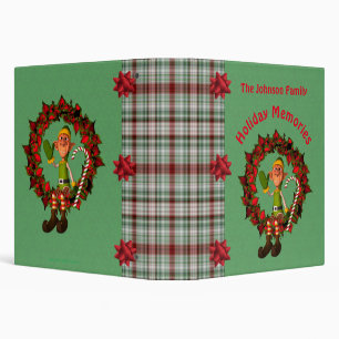 Boy Elf Wreath Holiday Christmas Personalized Binder