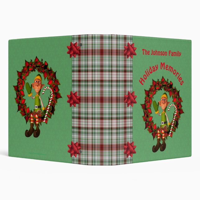 Boy Elf Wreath Holiday Christmas Personalized Binder (Background)