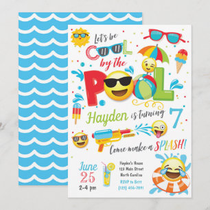 Boy Emoji Pool Party Invitation, Summer Birthday Invitation