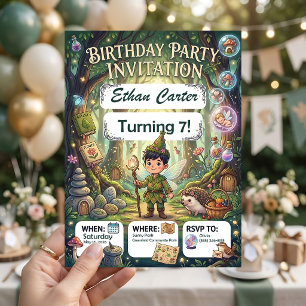 Boy Fairy Garden Birthday Invitation, Editable Kid Invitation