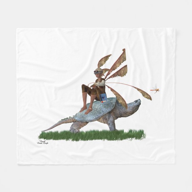 Boy Fairy Riding On Turtle Fleece Blanket (Front (Horizontal))