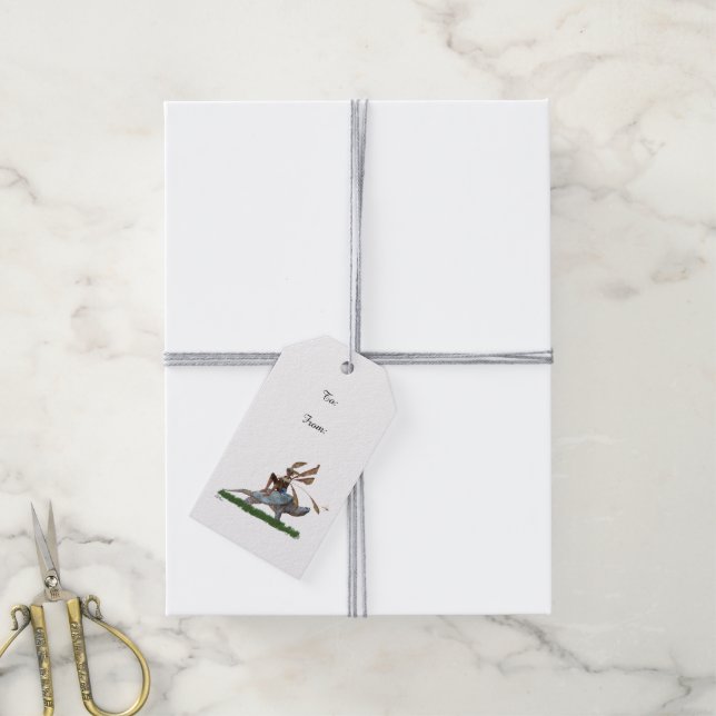 Boy Fairy Riding On Turtle Gift Tag (With Twine)