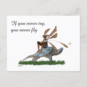 Boy Fairy Riding Sur Turtle Carte Postale
