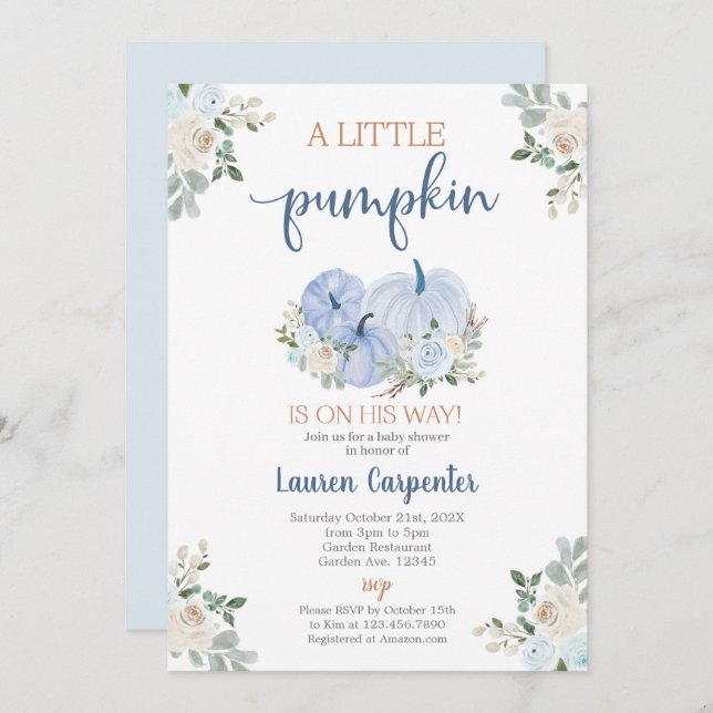 Boy Fall Baby Shower pumpkin Invitation (Front/Back)