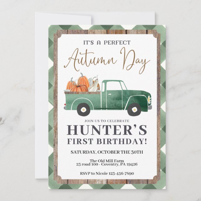 Boy Fall Invitation d'anniversaire, automne premie (Devant)