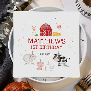 Boy Farm Animals Red Birthday  Napkin