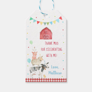 Boy Farm Barnyard Birthday Thank Moo Gift Tags