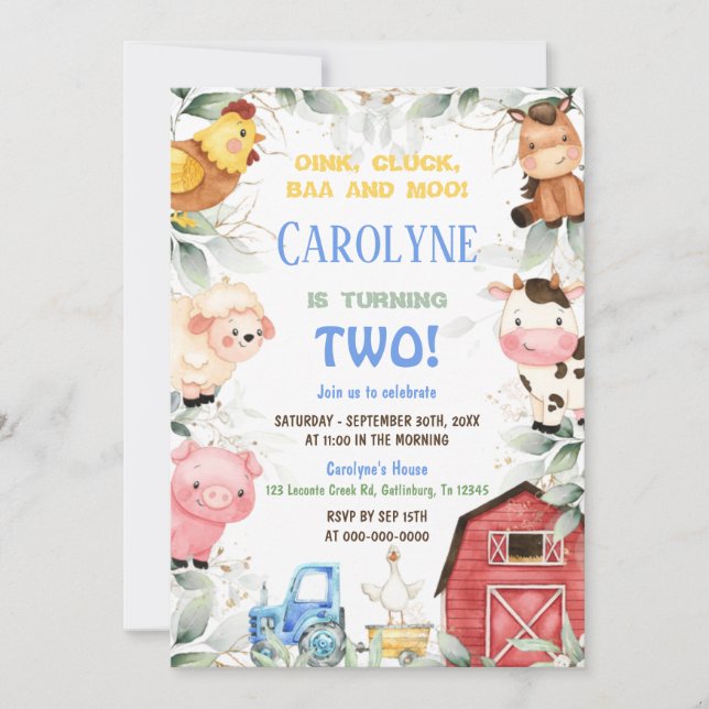 Boy Farm birthday invitation (Front)