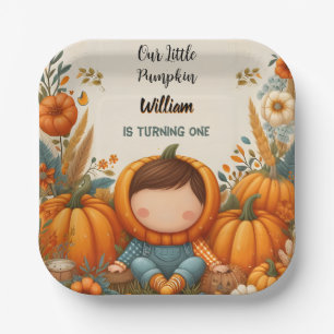 Boy Farm Kids Our Little Pumpkin Is Turning One Paper Plate