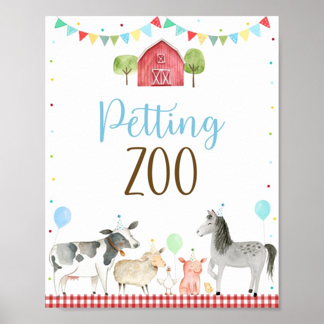 Boy Farm Petting Zoo Birthday Sign (Front)