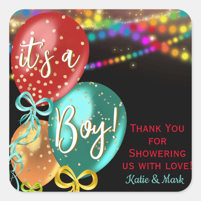 Boy Fiesta Balloon Baby Shower Favour Stickers (Front)
